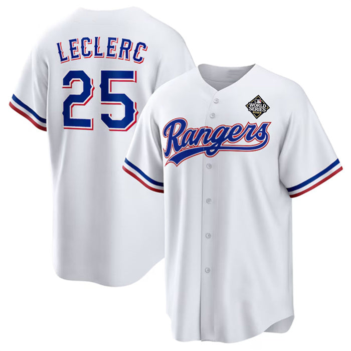 Texas Rangers #25 Jos¨¦ Leclerc White JEROMEN 2023 World Series Stitched Jersey