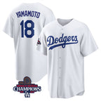 Los Angeles Dodgers #18 Yoshinobu Yamamoto White JEROMEN 2024 World Series Champions Cool Base Stitched Jersey