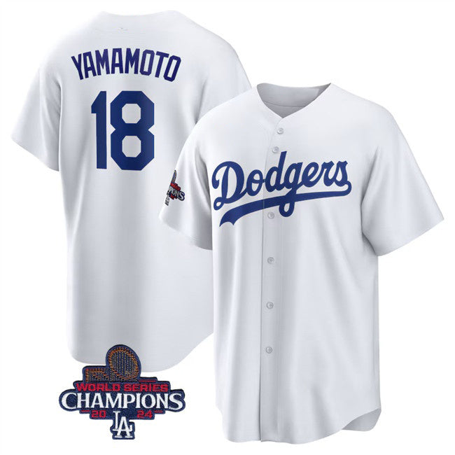 Los Angeles Dodgers #18 Yoshinobu Yamamoto White JEROMEN 2024 World Series Champions Cool Base Stitched Jersey