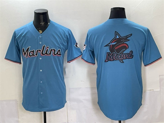 Miami Marlins Blue JEROMEN Team Big Logo Cool Base Stitched Jersey