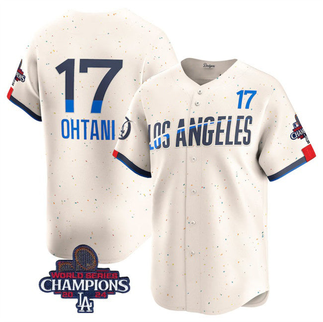 Los Angeles Dodgers #17 Shohei Ohtani Cream JEROMEN 2024 World Series Champions City Connect Limited Stitched Jersey