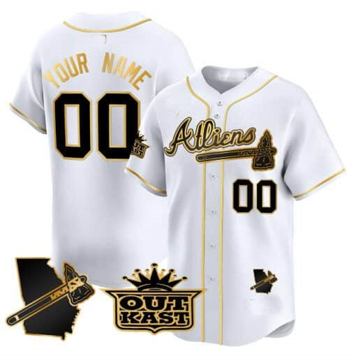 Custom Atlanta Braves Atliens Vapor Premier Limited Jersey V2 ¨C White Gold JEROMEN