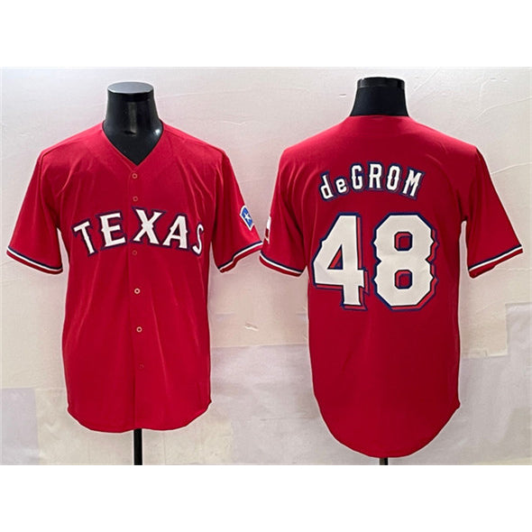 Texas Rangers #48 Jacob deGrom Red JEROMEN With Patch Cool Base Stitched Jersey