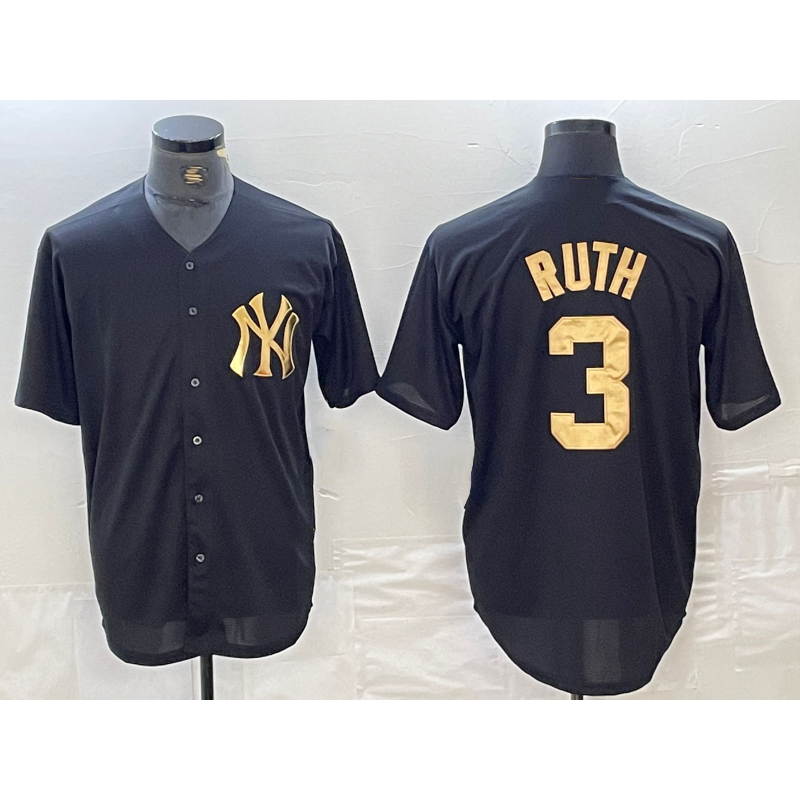 New York Yankees #3 Babe Ruth Black Gold JEROMEN Cool Base Stitched Jersey