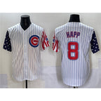 Chicago Cubs #8 Ian Happ White JEROMEN Pinstripe 2025 Independence Day Vapor Premier Limited Stitched Jersey