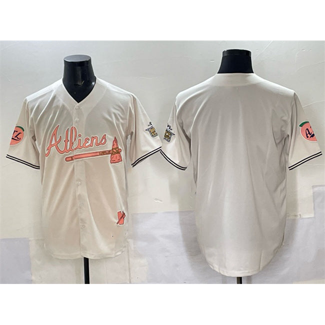 Atlanta Braves Blank Cream JEROMEN 2024 Atliens & Peach With Outkast Patch Vapor Limited Stitched Jersey