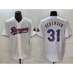 Texas Rangers #31 Max Scherzer White JEROMEN 2023 World Series Champions Cool Base Jersey