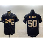 Los Angeles Dodgers #50 Mookie Betts Black Gold JEROMEN 2024 World Series With No. 34 Patch Limited Stitched Jersey