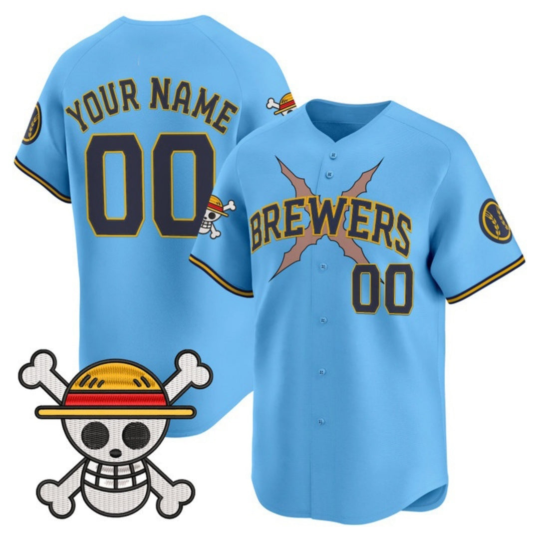 Custom Milwaukee Brewers x One Piece Light Blue JEROMEN Vapor Premier Limited Jersey - Stitched