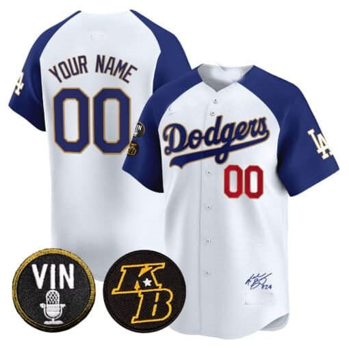 Custom Los Angeles Dodgers Vin Patch & Kobe Bryant Signature Vapor Premier Limited Jersey ¨C White 2 JEROMEN