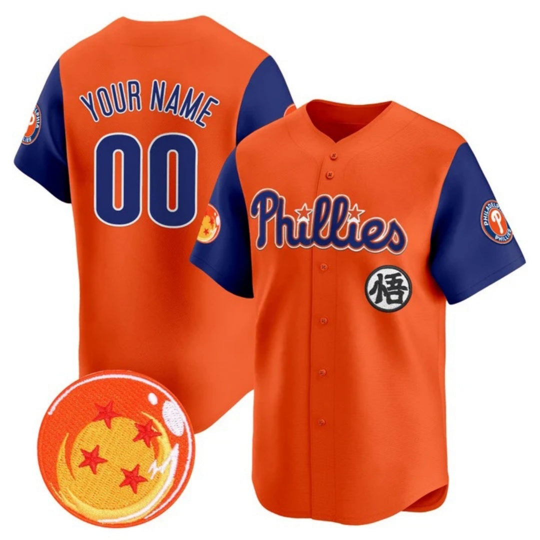 Custom Philadelphia Phillies x Dragon Ball Royal Orange JEROMEN Vapor Premier Limited Jersey - All Stitched