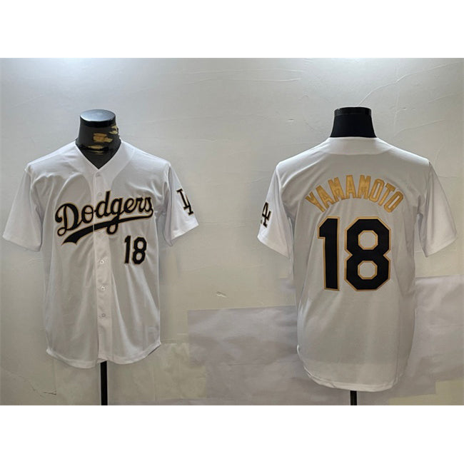 Los Angeles Dodgers #18 Yoshinobu Yamamoto White Gold JEROMEN Home Limited Stitched Jersey 2