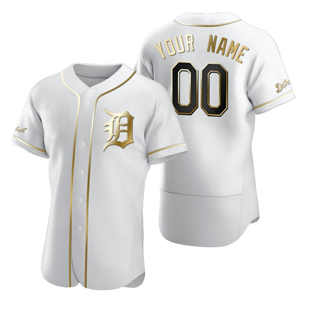 Custom Detroit Tigers White JEROMEN Stitched Flex Base Golden Edition Jersey