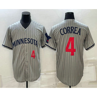 Minnesota Twins #4 Carlos Correa Number 2023 Grey JEROMEN Home Team Cool Base Stitched Jersey