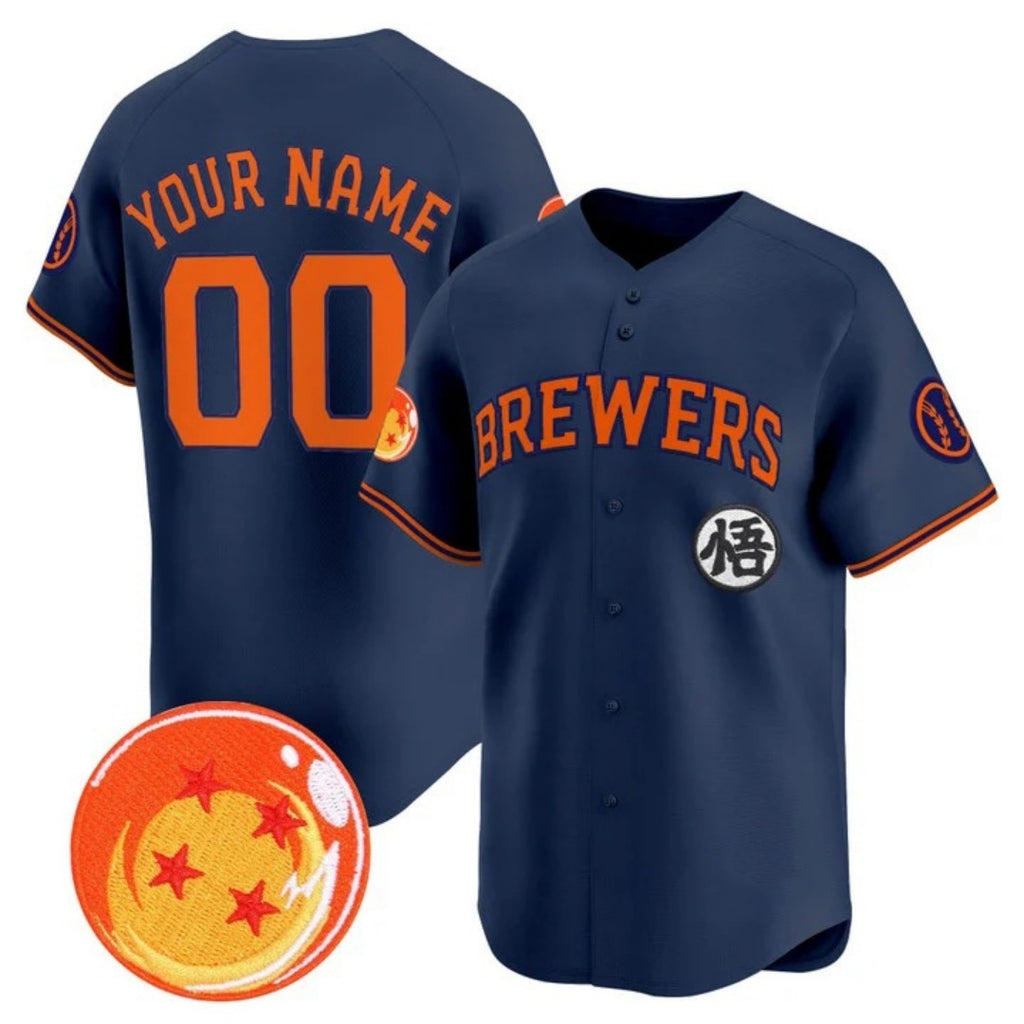 Custom Milwaukee Brewers x Dragon Ball Navy JEROMEN Vapor Premier Limited Jersey - All Stitched