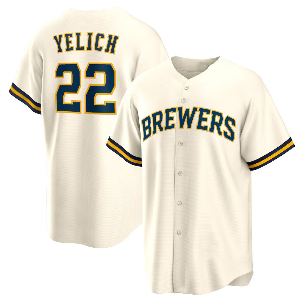 Milwaukee Brewers #22 Christian Yelich White JEROMEN Home Replica Jersey