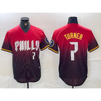 Philadelphia Phillies #7 Trea Turner Red JEROMEN 2024 City Player Number Cool Base Jersey 2