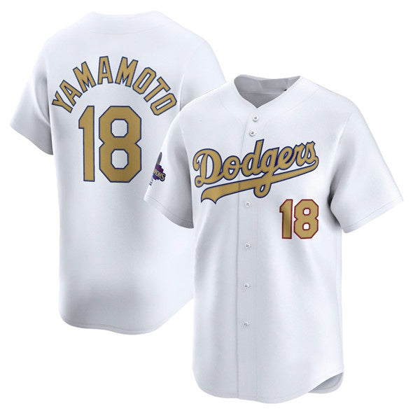 Los Angeles Dodgers #18 Yoshinobu Yamamoto White JEROMEN 2025 Gold Collection Limited Stitched Jersey