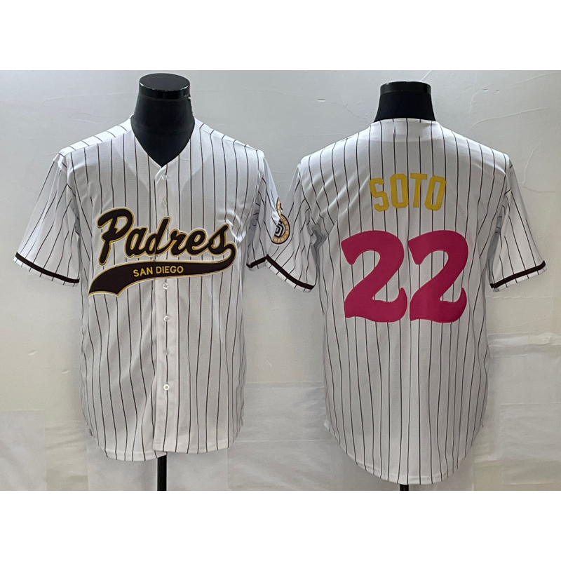 San Diego Padres #22 Juan Soto White JEROMEN Pinstripe 2023 City Connect Cool Base Stitched Jersey 2