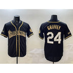 Seattle Mariners #24 Ken Griffey Jr. Black Gold JEROMEN Cool Base Stitched Jersey