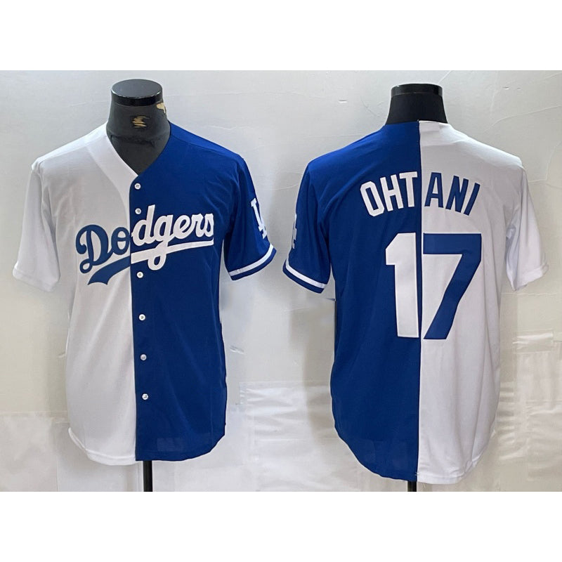Los Angeles Dodgers #17 Shohei Ohtani White Blue JEROMEN Two Tone Stitched Jerseys