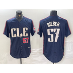 Cleveland Guardians #57 Shane Bieber Number Navy JEROMEN 2024 City Connect Limited Stitched Jerseys