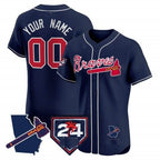 Custom Atlanta Braves 2024 Spring Training & Georgia Patch Vapor Premier Elite Jersey ¨CNavy JEROMEN