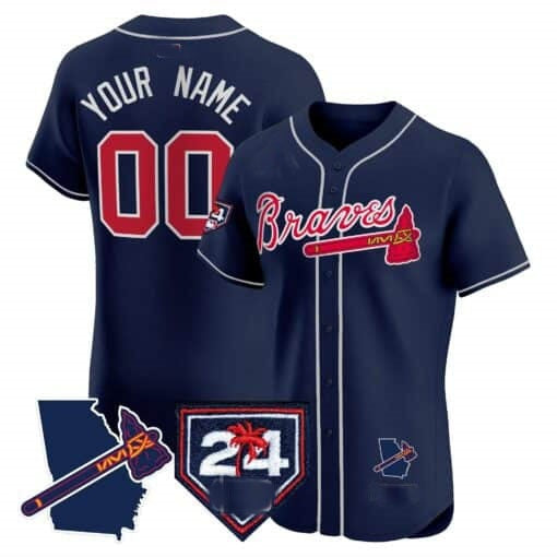 Custom Atlanta Braves 2024 Spring Training & Georgia Patch Vapor Premier Elite Jersey ¨CNavy JEROMEN