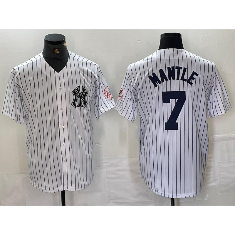 New York Yankees #7 Mickey Mantle Name White JEROMEN With Patch 2024 Cool Base Stitched Jersey