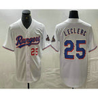 Texas Rangers #25 Jose Leclerc Number White JEROMEN 2024 Gold Collection Limited Cool Base Jersey 2
