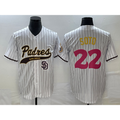 San Diego Padres #22 Juan Soto White JEROMEN Pinstripe 2023 City Connect Cool Base Stitched Jersey