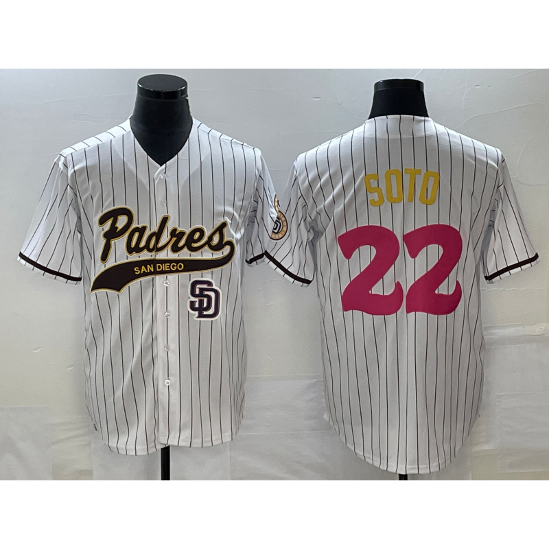 San Diego Padres #22 Juan Soto White JEROMEN Pinstripe 2023 City Connect Cool Base Stitched Jersey