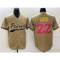 San Diego Padres #22 Juan Soto Number Tan JEROMEN Pinstripe 2023 City Connect Cool Base Stitched Jersey