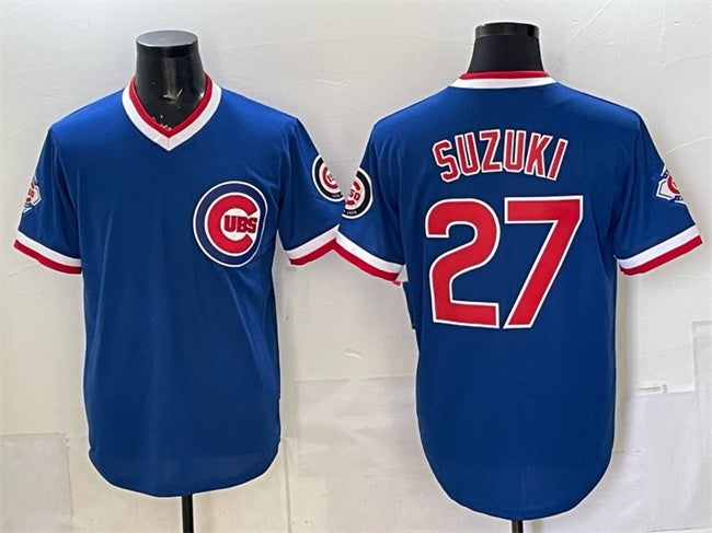Chicago Cubs #27 Seiya Suzuki Royal JEROMEN 150th Anniversary Throwback Vapor Limited Stitched Jersey