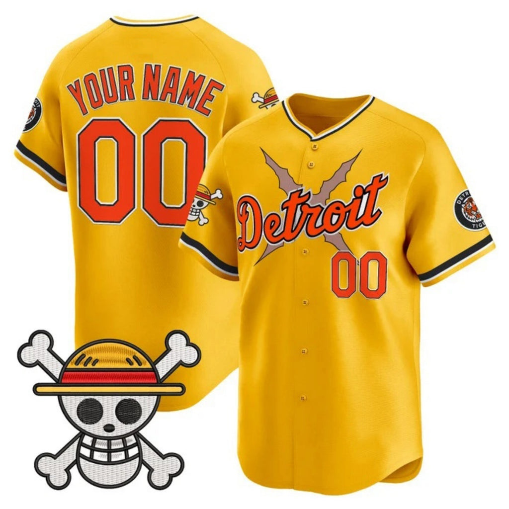 Custom Detroit Tigers x One Piece Gold JEROMEN Vapor Premier Limited Jersey - Stitched