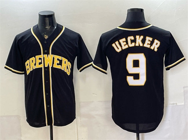 Milwaukee Brewers #9 Bob Uecker 2026 Fashion Replica Black JEROMEN Out Stitched Jersey