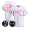 Custom Los Angeles Dodgers Active Player White Pink JEROMEN With Vin & Kobe Patch Limited Stitched Jersey