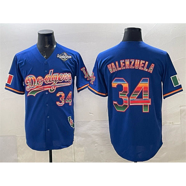 Los Angeles Dodgers #34 Fernando Valenzuela Royal JEROMEN Mexico California Patch 2025 World Series Patch Stitched Jersey
