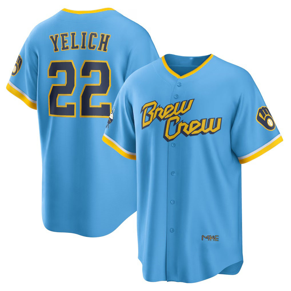 Milwaukee Brewers #22 Christian Yelich Powder Blue JEROMEN City Connect Replica Player Jersey