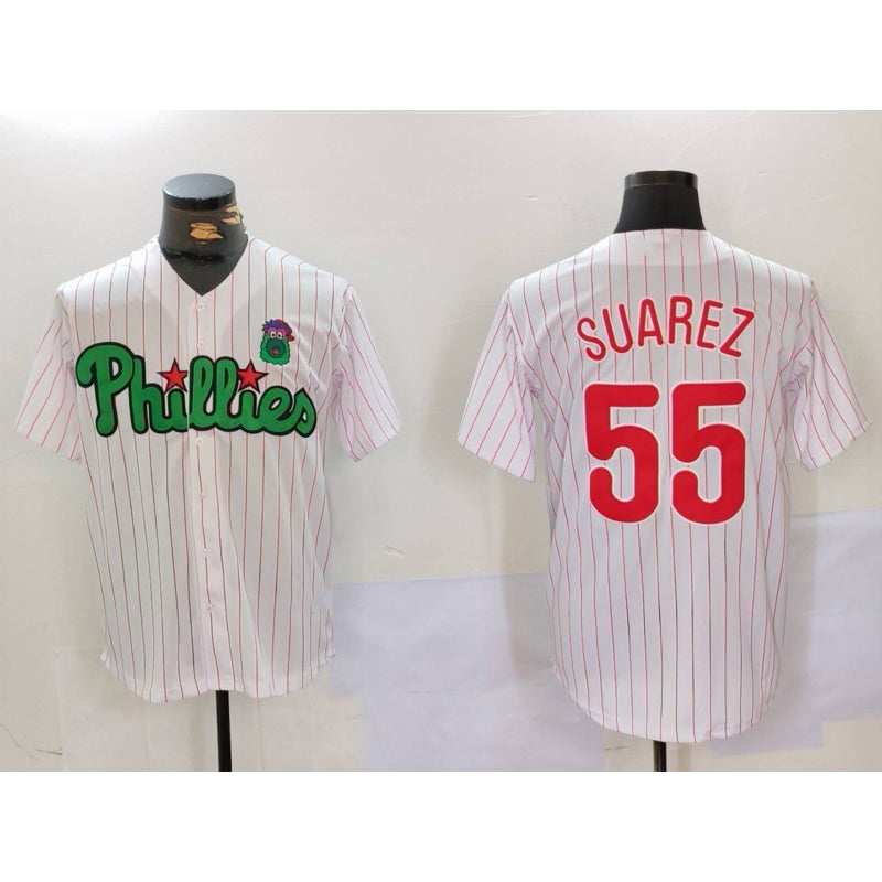 Philadelphia Phillies #55 Ranger Su¨¢rez White Green JEROMEN Cool Base Stitched Jersey 2