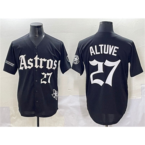 Houston Astros #27 Jose Altuve Black JEROMEN Gothic 'Houston Born Barrio Raised' Limited Stitched Jersey