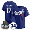Los Angeles Dodgers #17 Shohei Ohtani Royal JEROMEN 2024 World Series With No. 34 Patch Cool Base Stitched Jersey