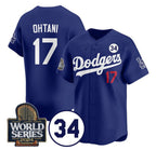 Los Angeles Dodgers #17 Shohei Ohtani Royal JEROMEN 2024 World Series With No. 34 Patch Cool Base Stitched Jersey