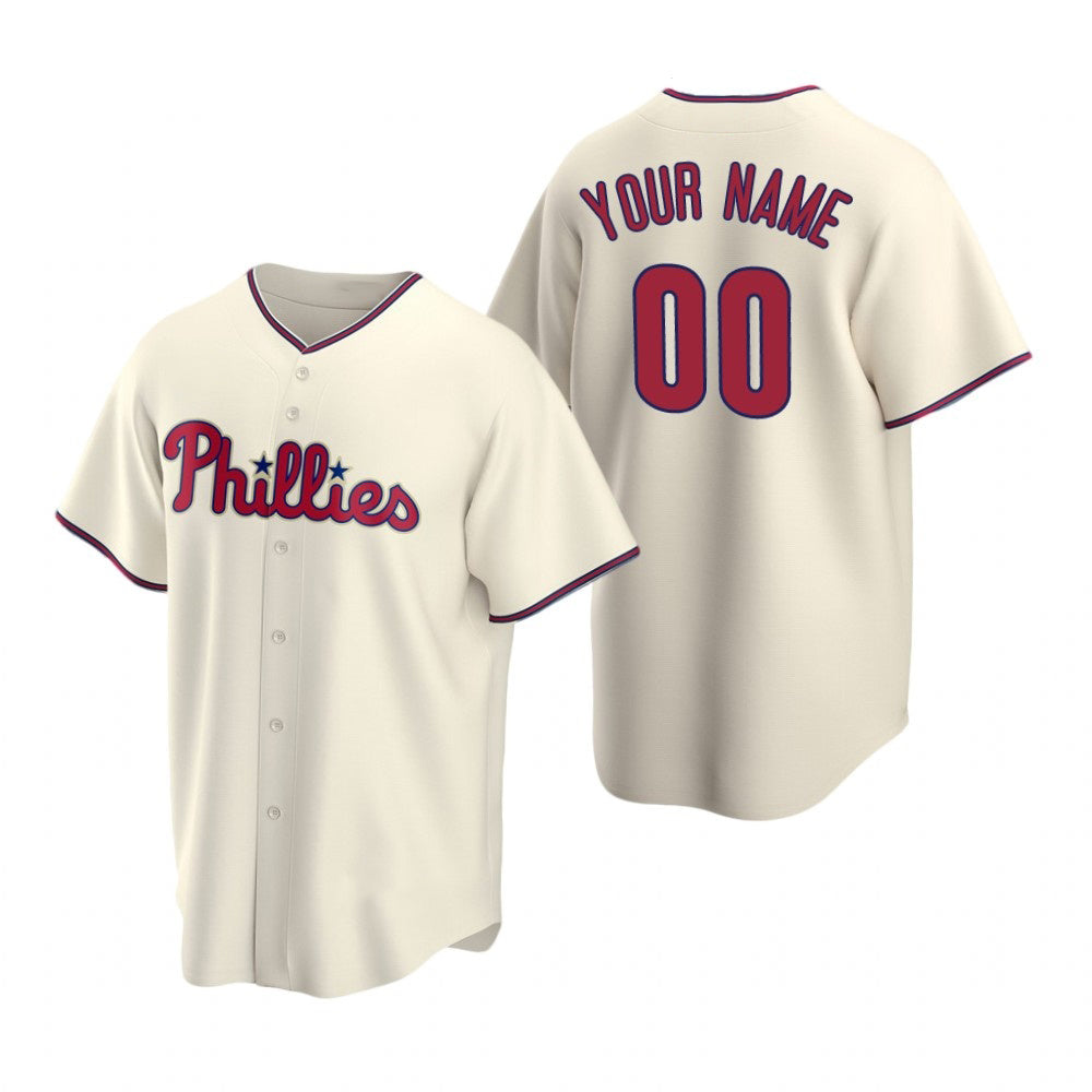 Custom Philadelphia Phillies Cream JEROMEN Stitched Cool Base Jersey