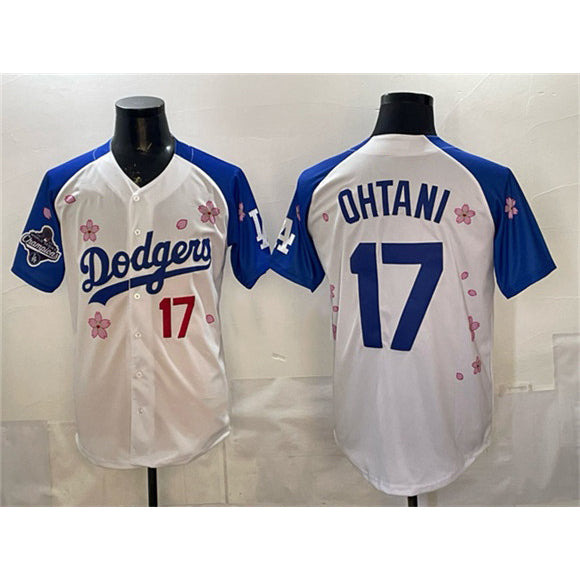Los Angeles Dodgers #17 Shohei Ohtani White Royal JEROMEN 2025 World Series Champions Patch Tokyo Series Limited Stitched Jersey