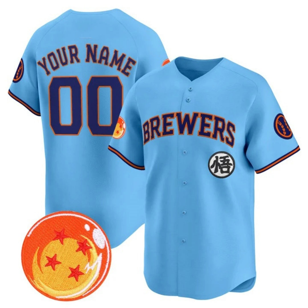 Custom Milwaukee Brewers x Dragon Ball Blue JEROMEN Vapor Premier Limited Jersey - All Stitched