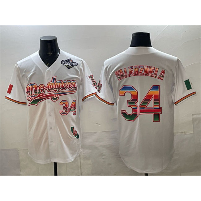 Los Angeles Dodgers #34 Fernando Valenzuela White JEROMEN Mexico California Patch 2025 World Series Patch Stitched Jersey
