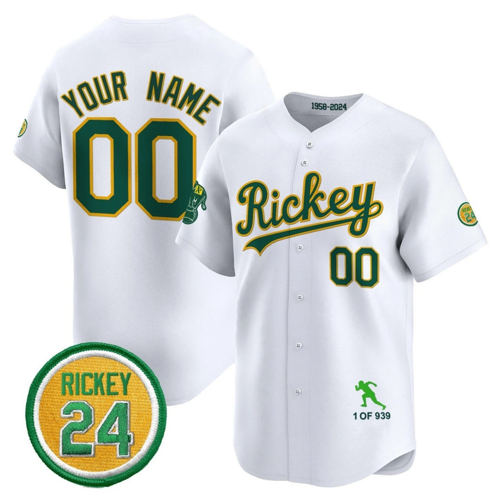Custom Oakland Athletics White JEROMEN Rickey Tribute style Vapor Premier Limited Jersey - All Stitched