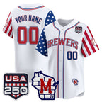 Custom Milwaukee Brewers America 250 Edition Vapor Premier Limited White JEROMEN Stitched Jerseys