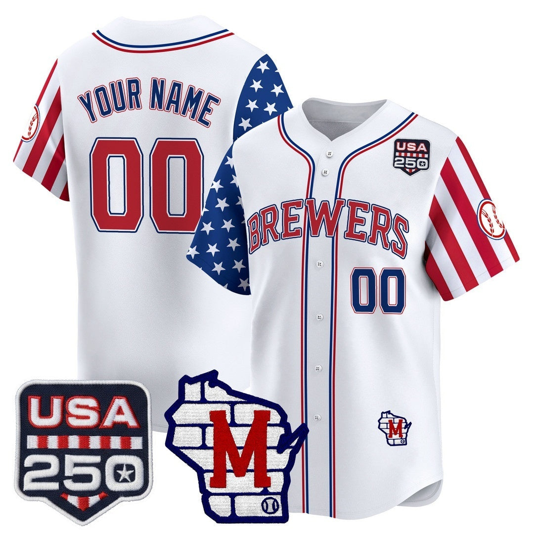 Custom Milwaukee Brewers America 250 Edition Vapor Premier Limited White JEROMEN Stitched Jerseys